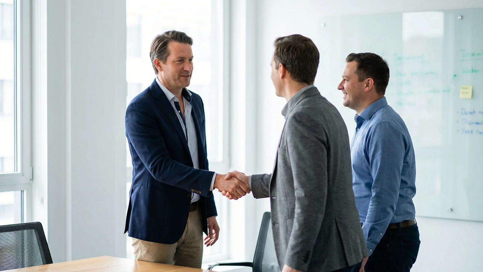 Geschäftspartner beim Handschlag im Büro