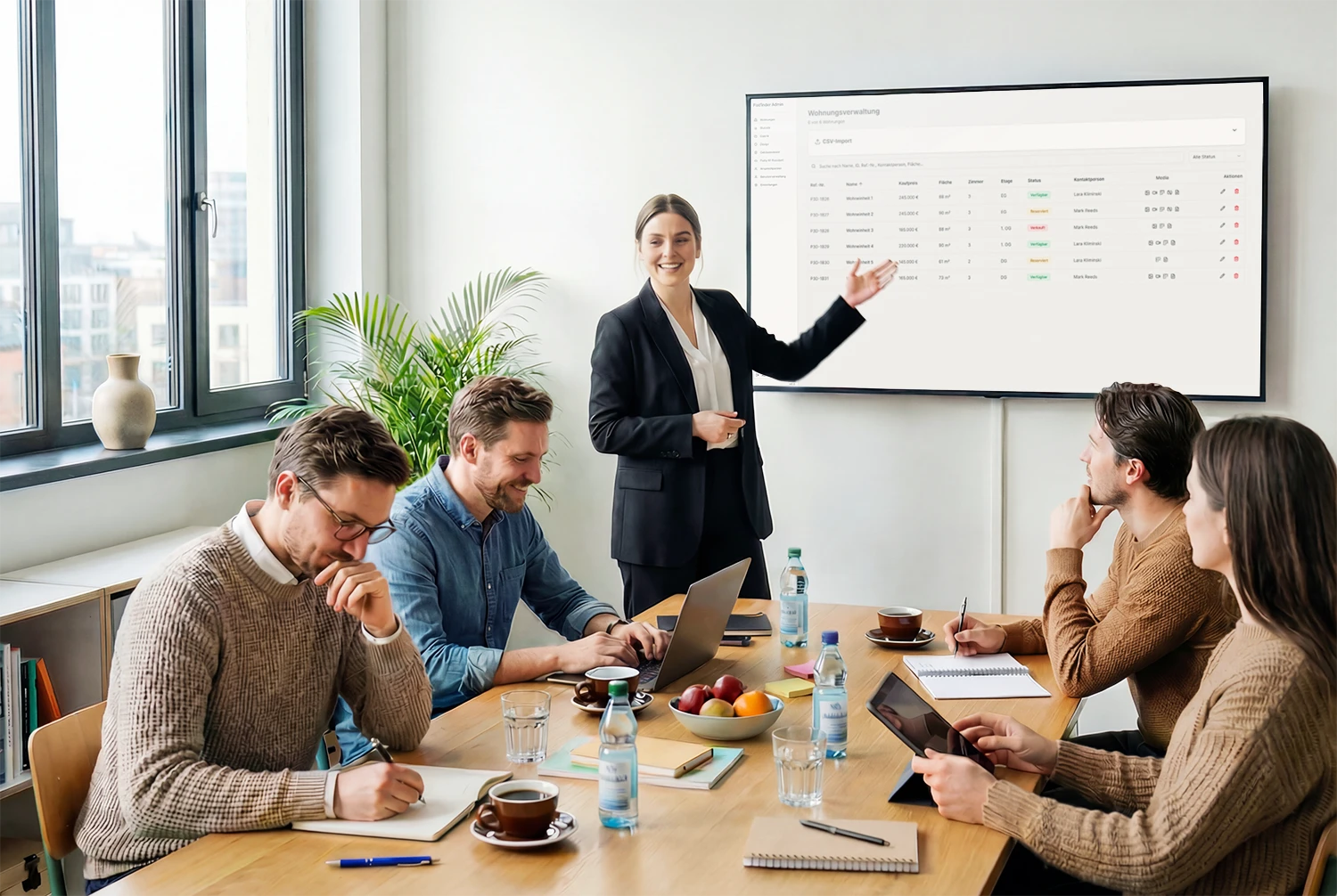 Agenturteam bei einer Präsentation der Flatfinder-Wohnungsverwaltung
