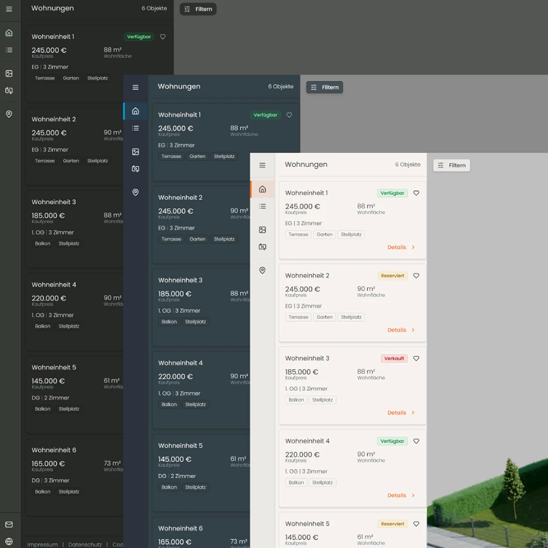 Flatfinder in drei Farbthemes passend zum Markenauftritt