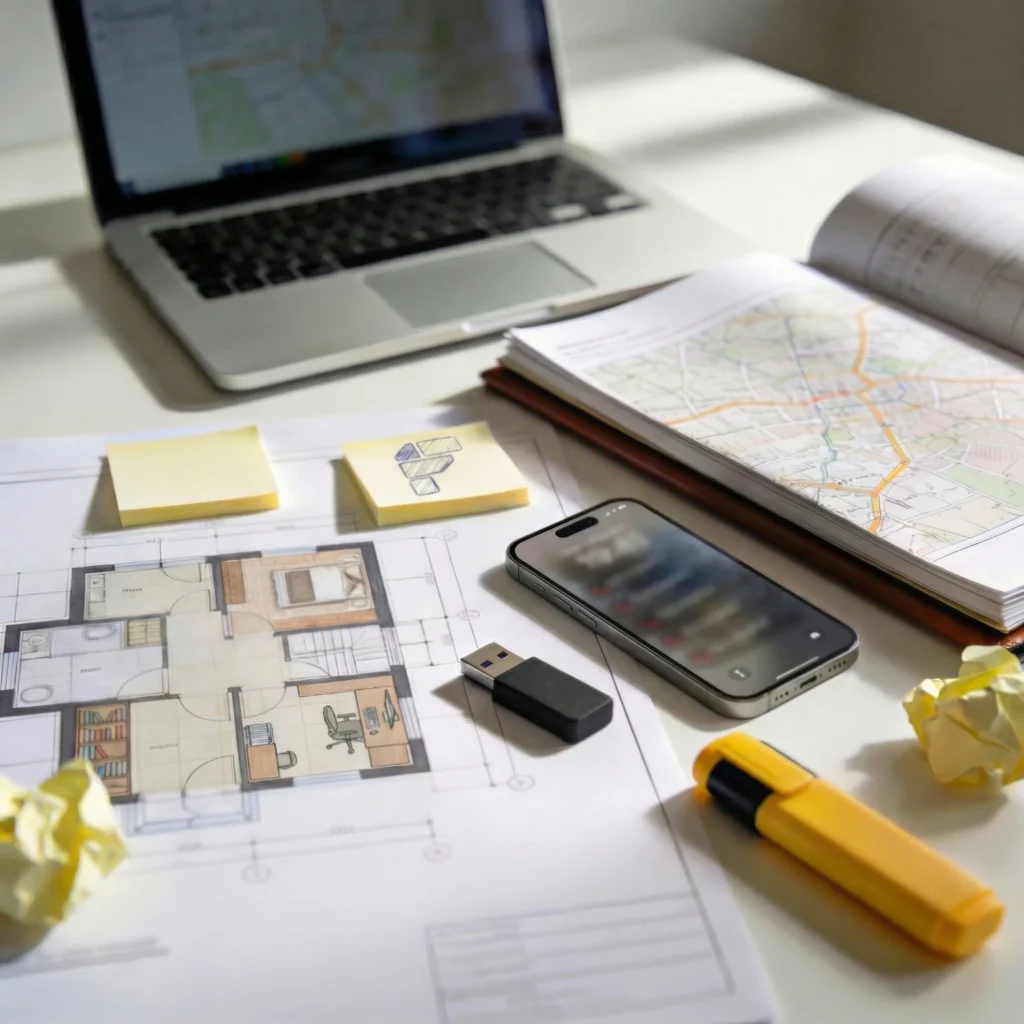 Unordnung auf dem Tisch des Maklers