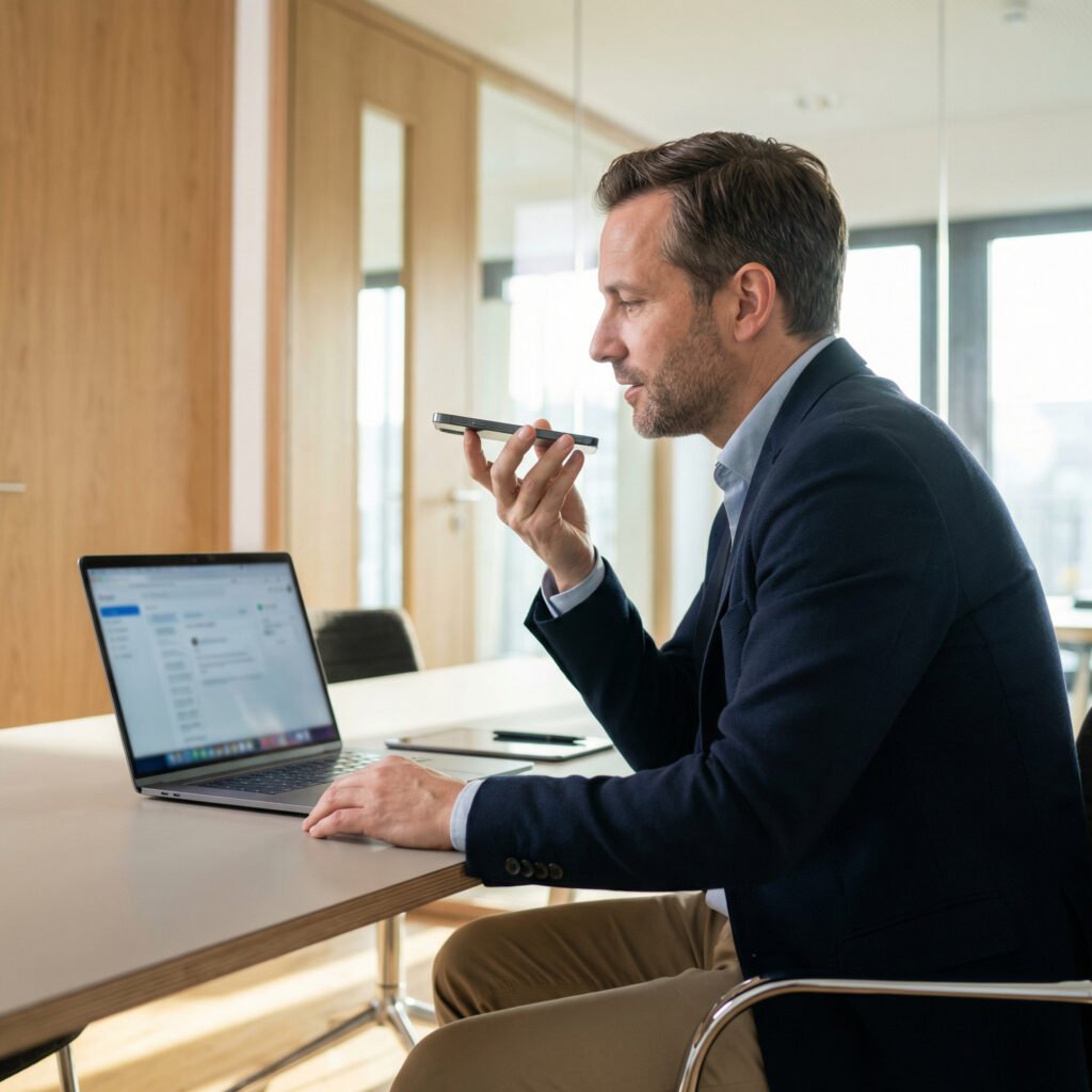 Makler nimmt Sprachnachricht auf