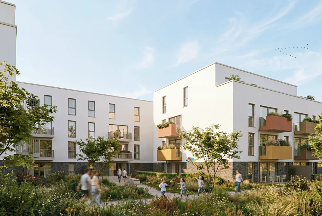 Mehrfamilienhaus mit Grünfläche, Architektenentwurf